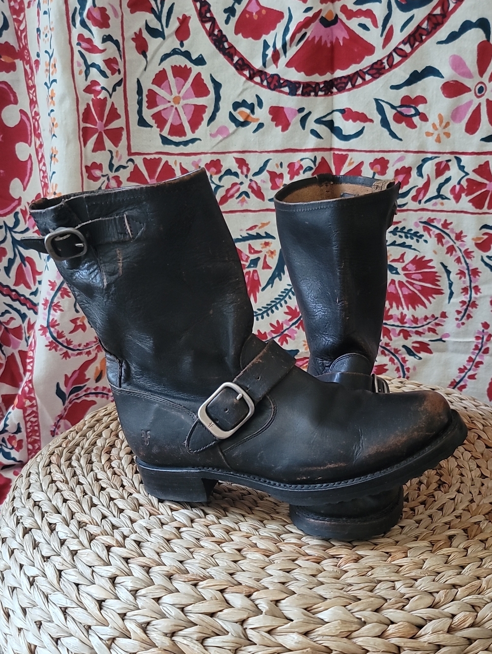 Frye Black Leather Boots with Stitched Sole